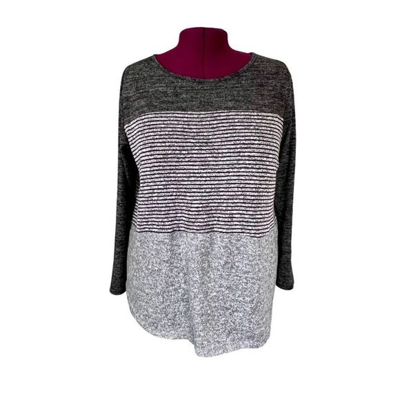 St. John’s Bay Soft Striped Tunic Lightweight Sweater Gray‎ Plus Size XL - Picture 1 of 10
